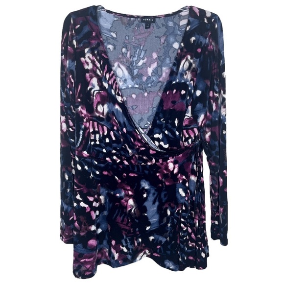 Torrid Abstract Print Surplice Wrap Long Sleeve Blouse Women's Plus 2X - Picture 2 of 9